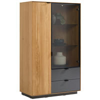 HIGHBOARD Grau, Eichefarben  85/141/42 cm  - Eichefarben/Grau, Natur, Glas/Holz (85/141/42cm) - Linea Natura