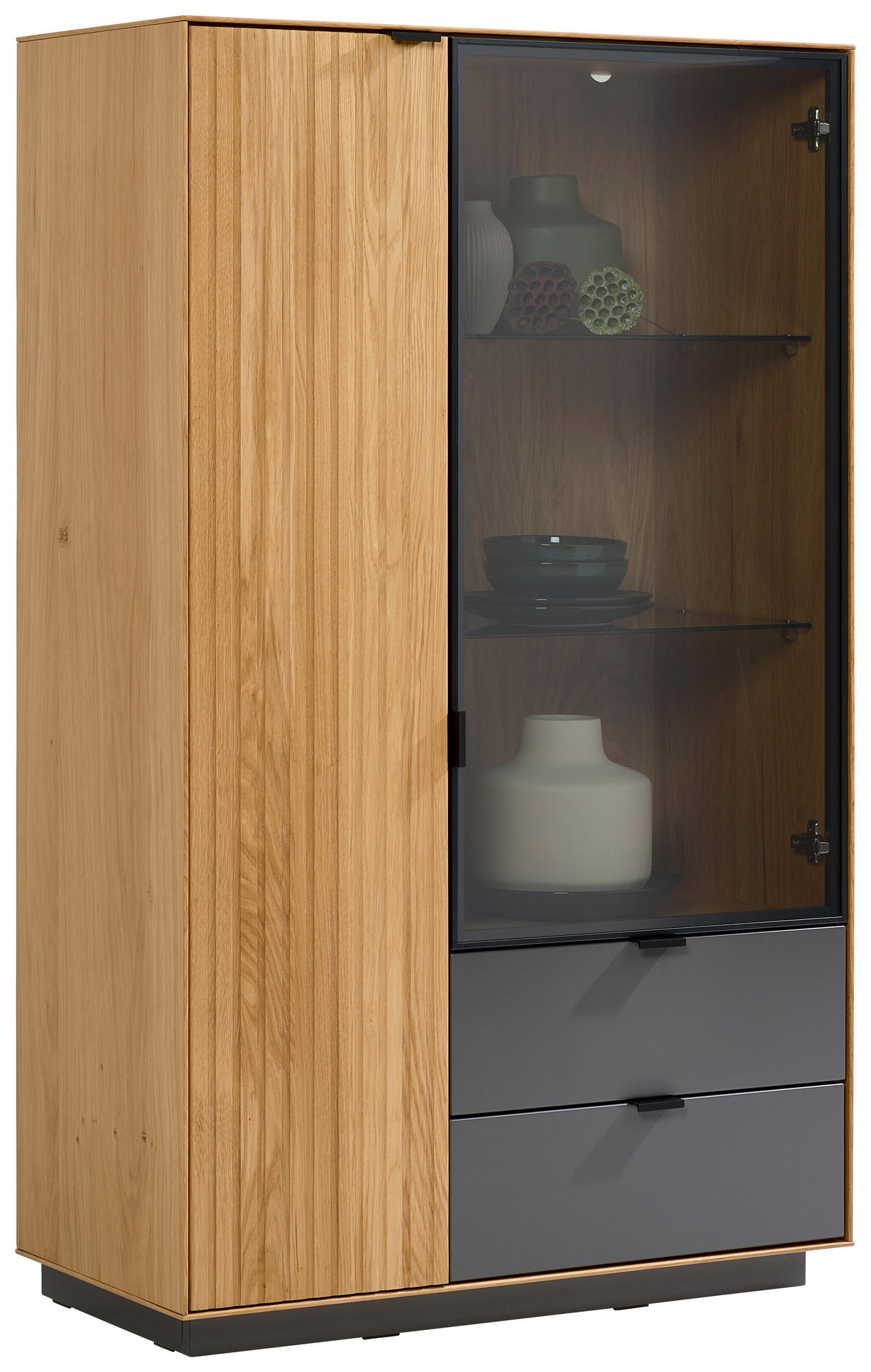 HIGHBOARD Grau, Eichefarben  85/141/42 cm  - Eichefarben/Grau, Natur, Glas/Holz (85/141/42cm) - Linea Natura