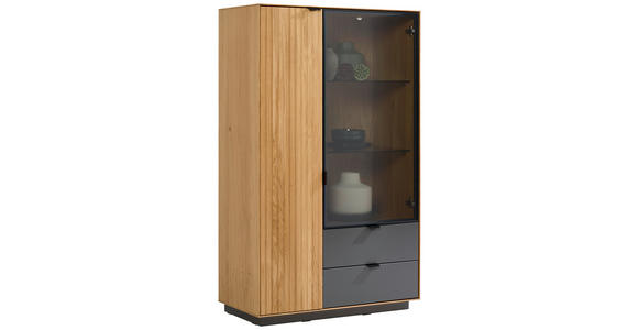 HIGHBOARD Grau, Eichefarben  85/141/42 cm  - Eichefarben/Grau, Natur, Glas/Holz (85/141/42cm) - Linea Natura