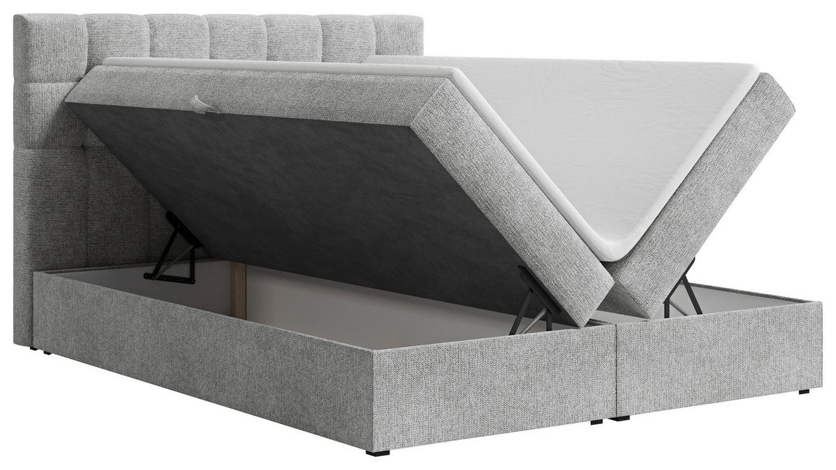 BOXBETT 140/200 cm,  in Grau, Bettkasten, Topper,  - Schwarz/Grau, MODERN, Holz/Kunststoff (140/200cm) - MID.YOU