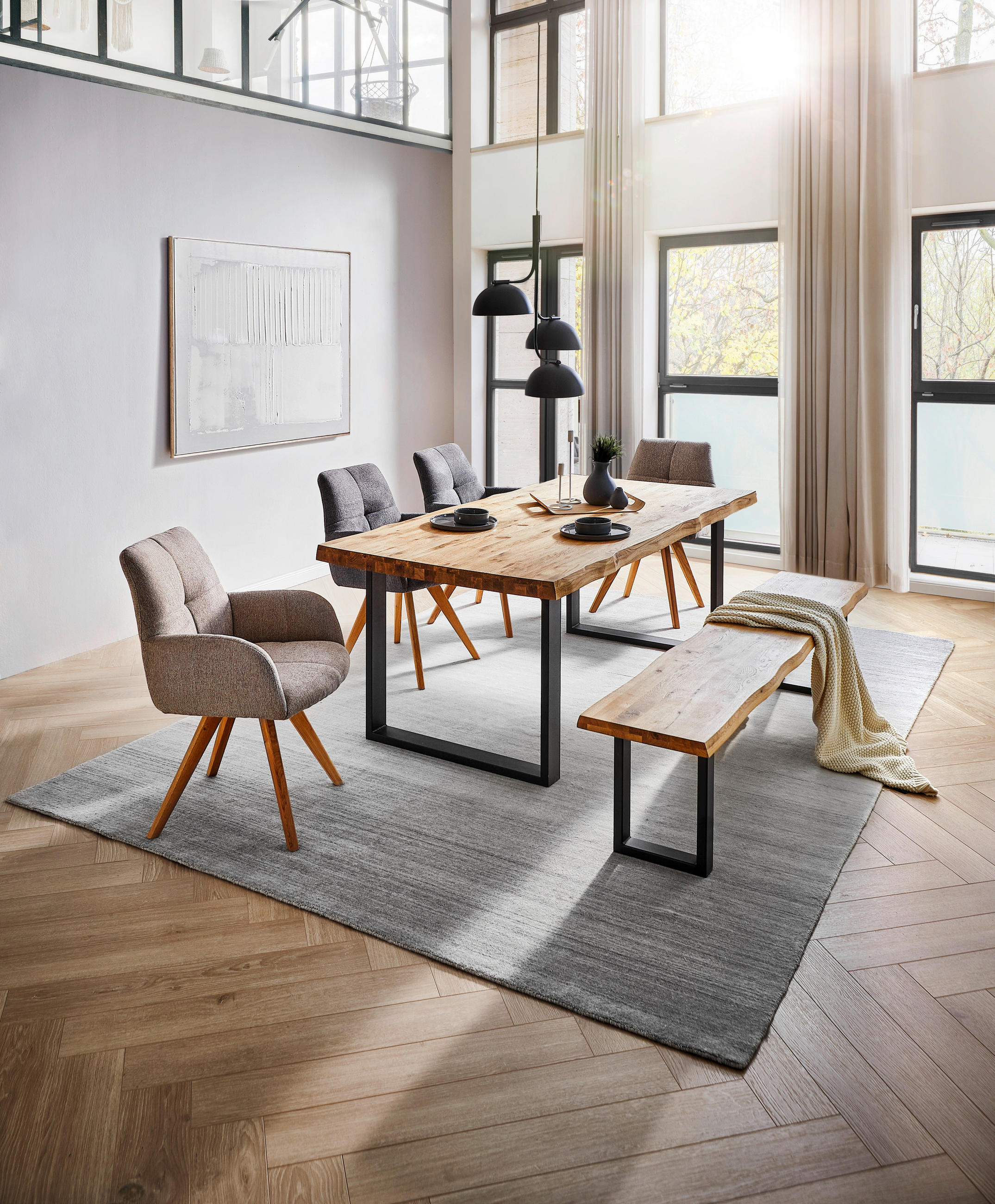 ARMLEHNSTUHL drehbar  in Webstoff  - Eichefarben/Anthrazit, KONVENTIONELL, Holz/Textil (62/87,5/68,5cm) - Linea Natura