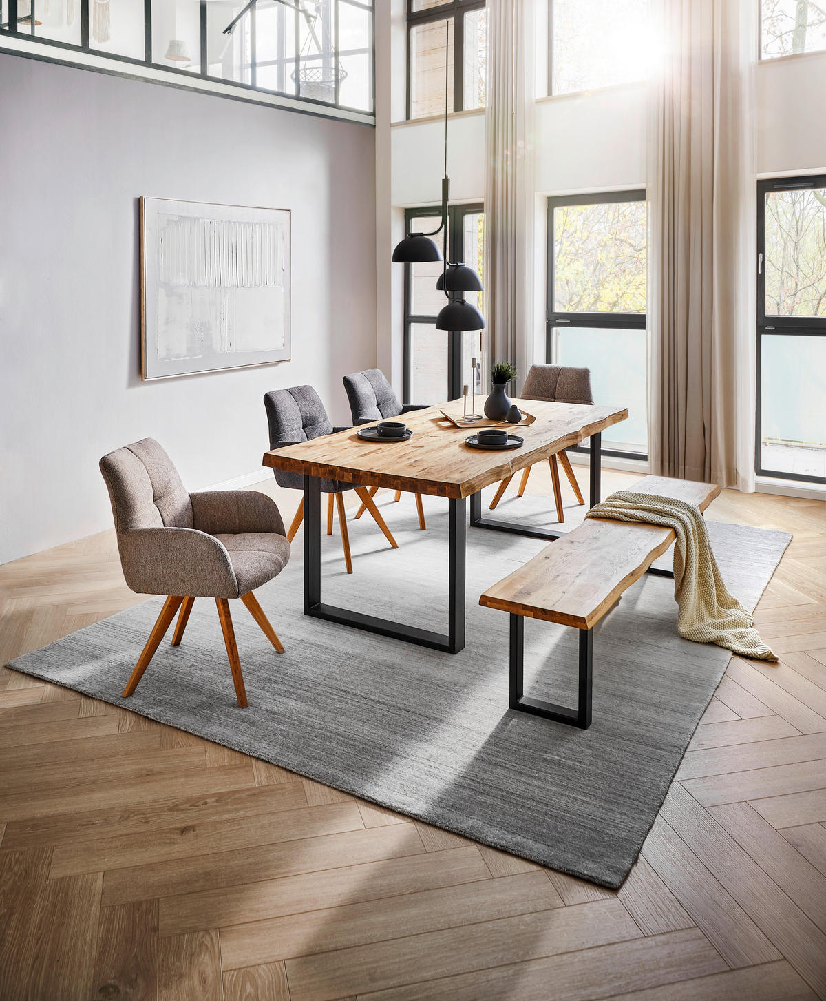 ARMLEHNSTUHL drehbar  in Webstoff  - Eichefarben/Anthrazit, KONVENTIONELL, Holz/Textil (62/87,5/68,5cm) - Linea Natura