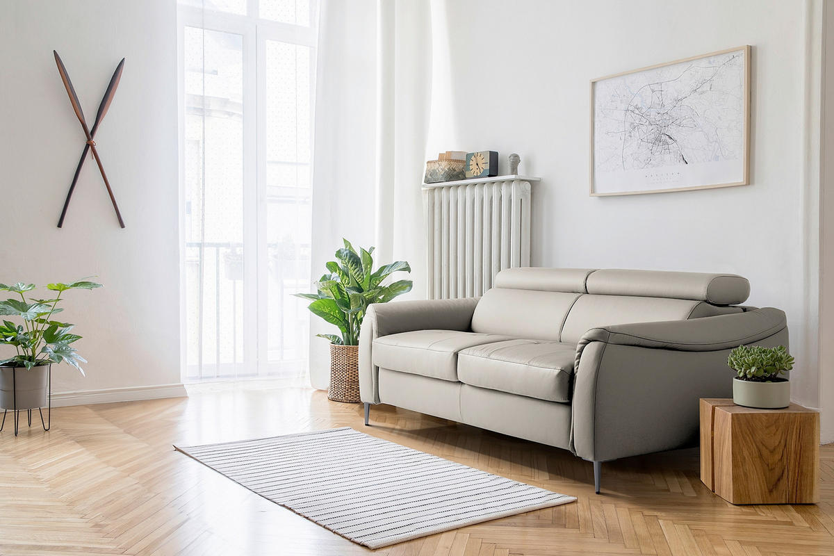 SCHLAFSOFA PAFOS Grau Echtleder Lederlook  - Schwarz/Grau, Design, Leder/Textil (203/77-98/103cm) - MID.YOU