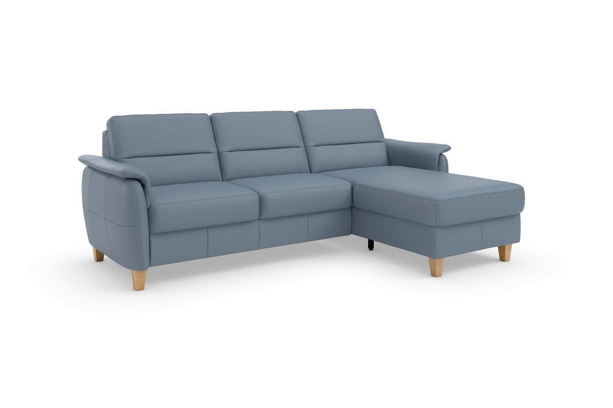 ROHOVÁ SEDAČKA, koža, sivomodrá - sivomodrá/farba duba, Basics, koža/drevo (244/163cm) - Sit & More
