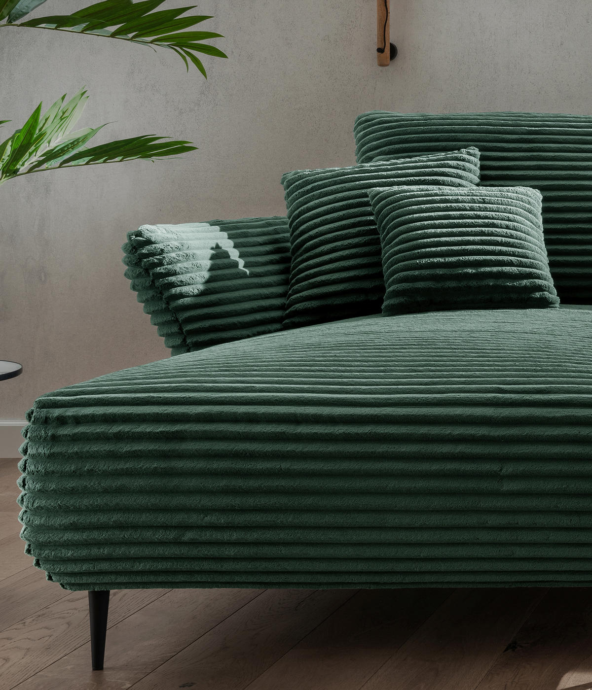 ECKSOFA Dunkelgrün Cord  - Dunkelgrün/Schwarz, Design, Textil/Metall (178/264-302cm) - Livetastic