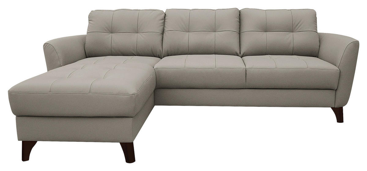 ECKSOFA in Lederlook Echtleder Platinfarben  - Platinfarben/Buchefarben, Design, Leder/Holz (238/168cm) - Livetastic