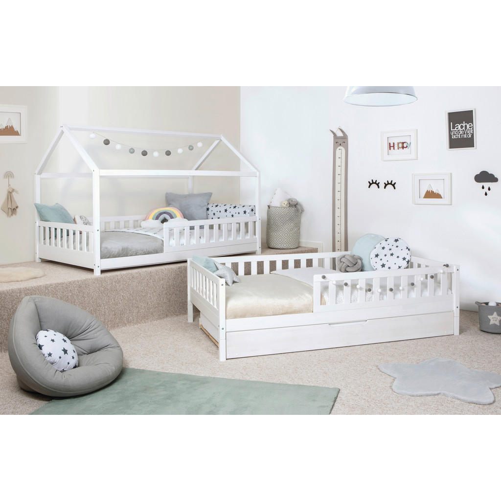 Thumbnail - Mid.you Ausziehbett, Weiß, Holz, Kiefer, Schichtholz,massiv, Höhe ca. 20 cm, 140x200 cm, Bettkasten, bodentiefer Einstie...