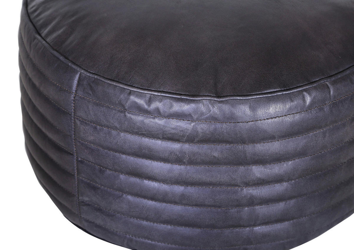 POUF in Anthrazit Leder  - Anthrazit, KONVENTIONELL, Leder (50/30/50cm) - Livetastic