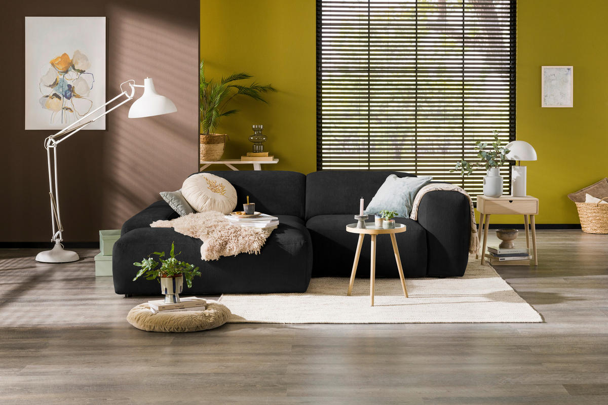 ECKSOFA HANNAH Schwarz Cord  - Schwarz, Design, Kunststoff/Textil (170/252cm) - MID.YOU