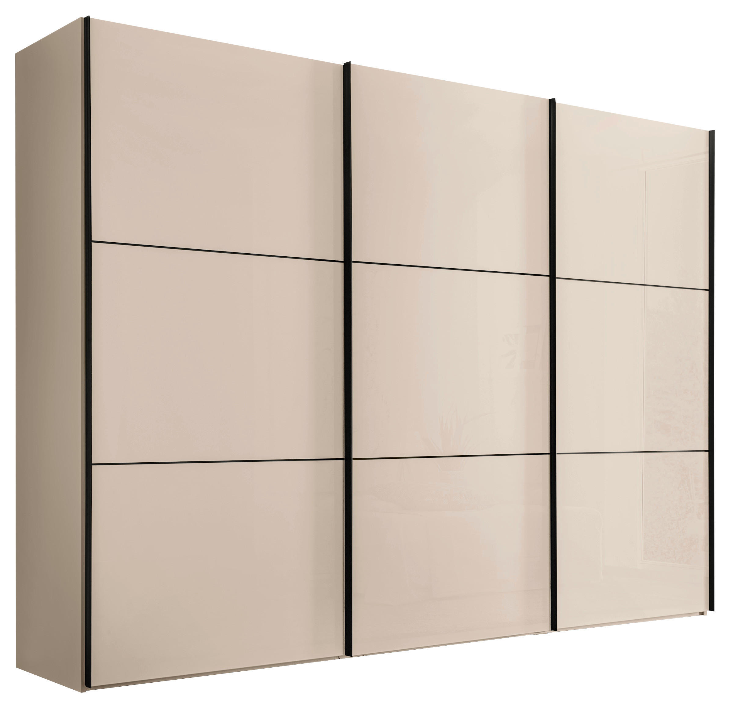 SCHWEBETÜRENSCHRANK 280/222/68 cm 3 Tür(en)-türig Elfenbein  - Elfenbein/Schwarz, KONVENTIONELL, Glas/Holzwerkstoff (280/222/68cm) - Moderano