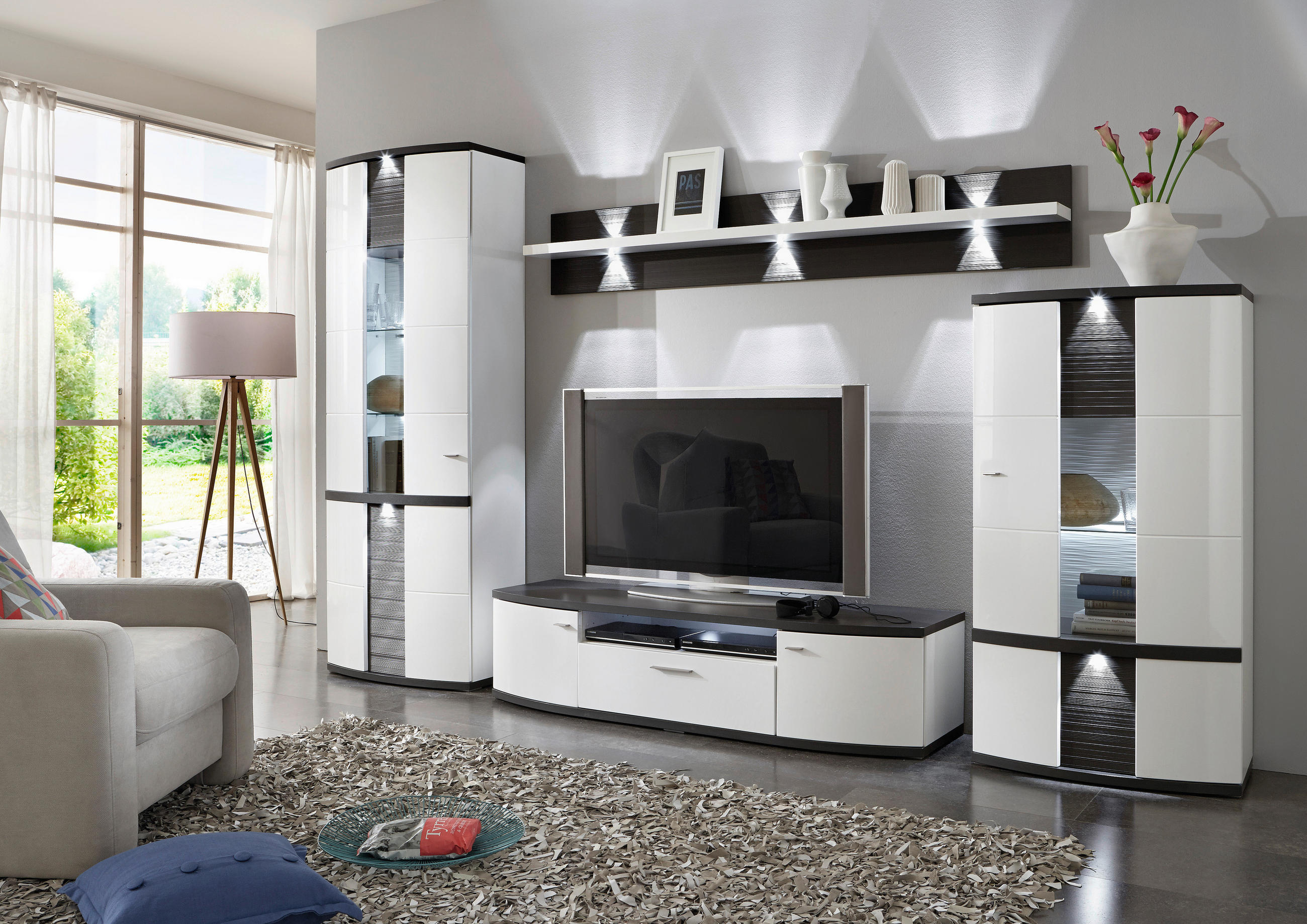 TV-ELEMENT - Weiß Hochglanz/Alufarben, Design, Holzwerkstoff/Kunststoff (165,1/40,5/50cm) - Xora