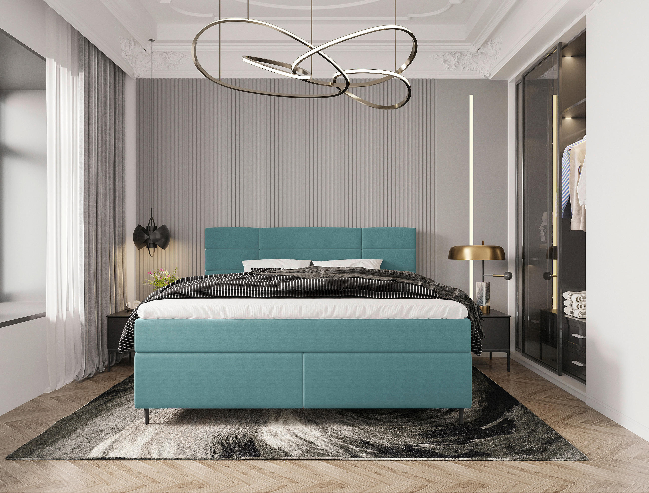 BOXBETT 180/200 cm  in Petrol  - Birkefarben/Petrol, KONVENTIONELL, Holz/Textil (180/200cm) - Boxxx