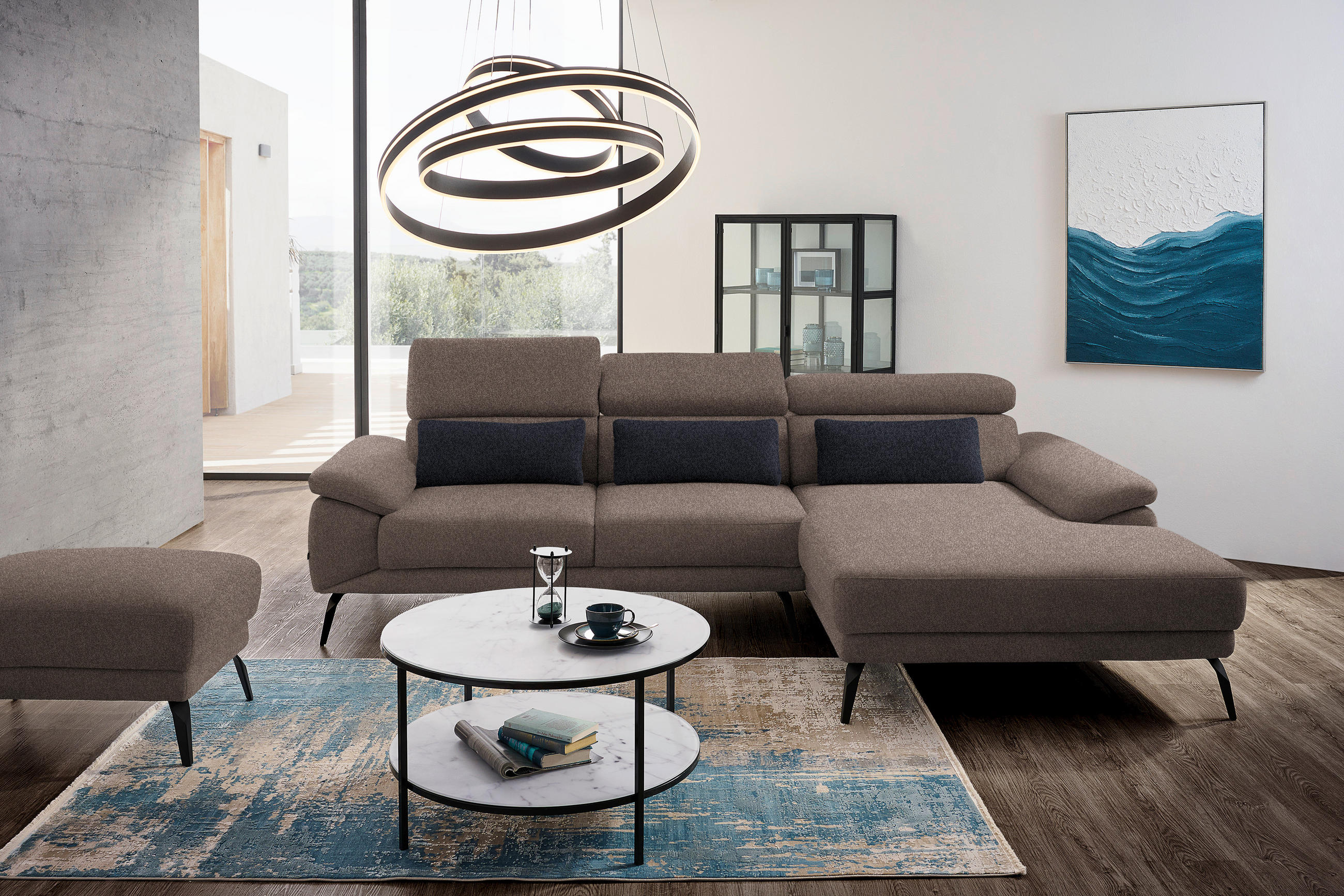 ECKSOFA in Velours Braun  - Schwarz/Braun, Design, Textil/Metall (295/187cm) - Novel