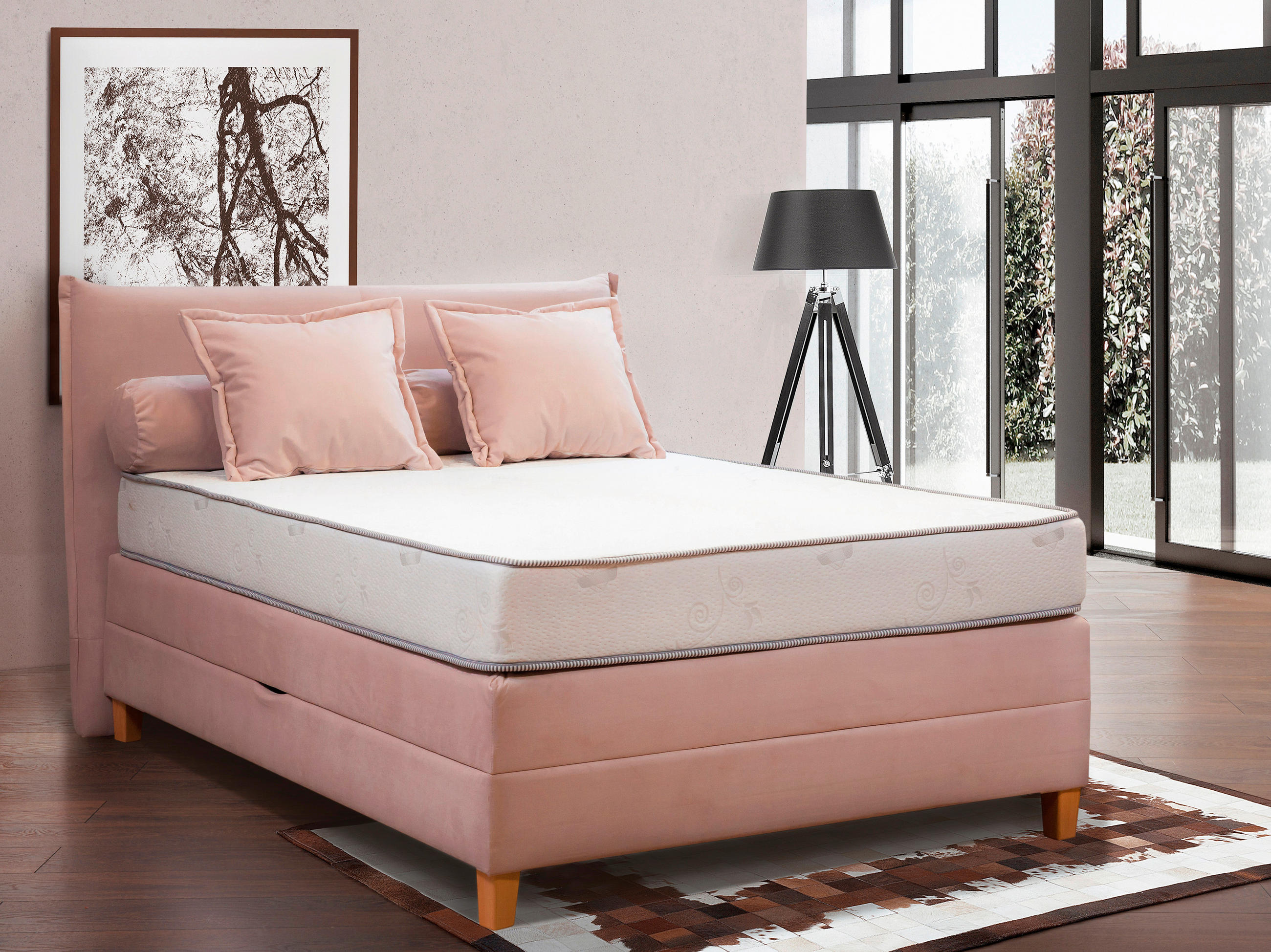 BOXSPRING KREVET 140/200 cm     ružičasta  - ružičasta/boje bukve, Moderno, drvni materijal/drvo (140/200cm) - Hom`in