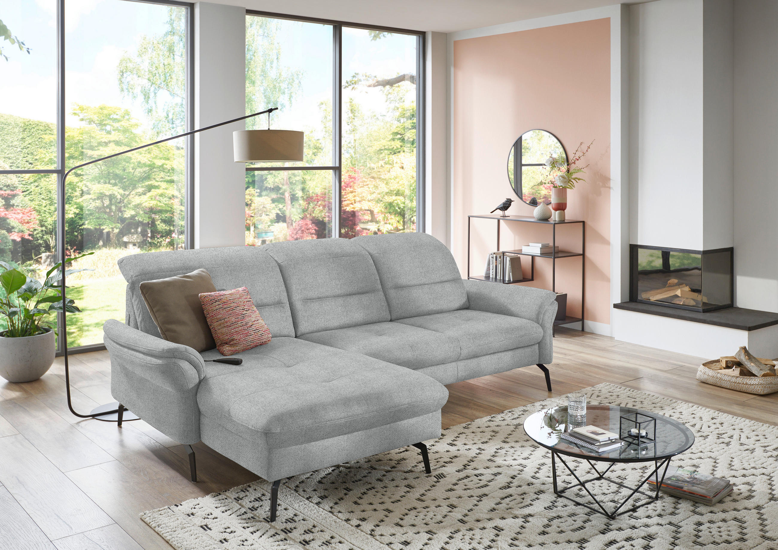 ECKSOFA in Flachgewebe Zinkfarben  181/260 cm  - Zinkfarben/Schwarz, KONVENTIONELL, Textil/Metall (181/260cm) - Beldomo Speed