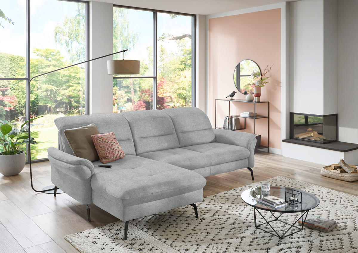 ECKSOFA in Flachgewebe Zinkfarben  181/260 cm  - Zinkfarben/Schwarz, KONVENTIONELL, Textil/Metall (181/260cm) - Beldomo Speed