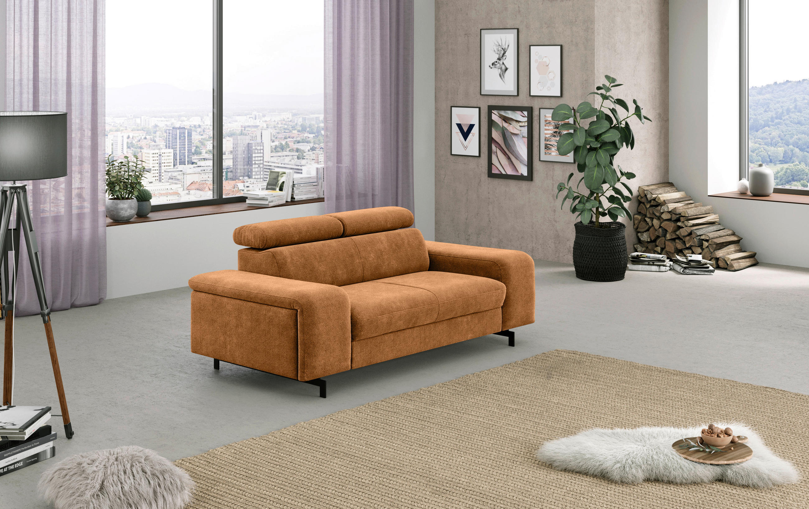 2-SITZER-SOFA in Cognac - Cognac/Schwarz, Textil/Metall (198/81/100cm) - MID.YOU