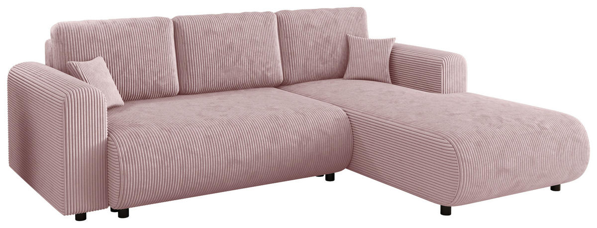 ECKSOFA inkl. Funktionen Rosa Cord  - Schwarz/Rosa, KONVENTIONELL, Kunststoff/Textil (260/200cm) - Xora