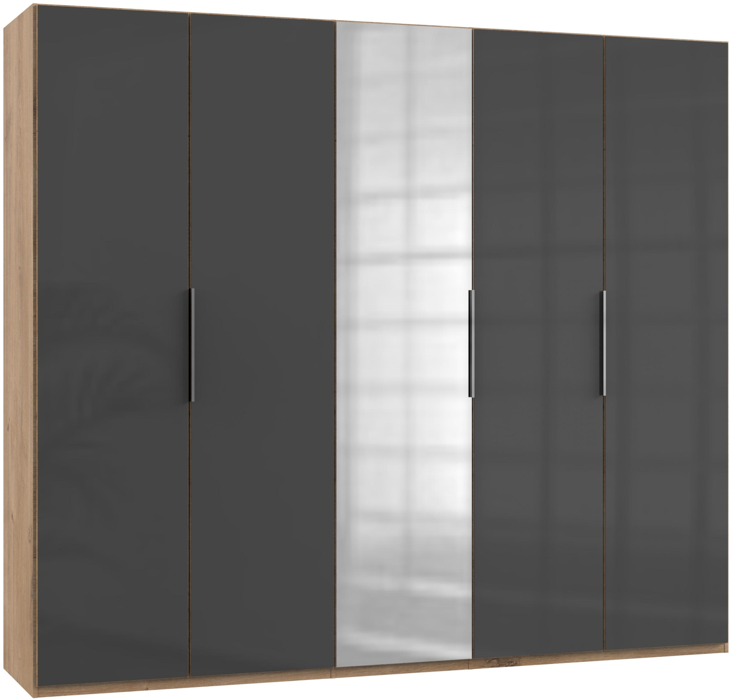 DREHTÜRENSCHRANK 250/216/58 cm 5-türig Grau, Eichefarben  - Chromfarben/Eichefarben, MODERN, Glas/Holzwerkstoff (250/216/58cm) - MID.YOU