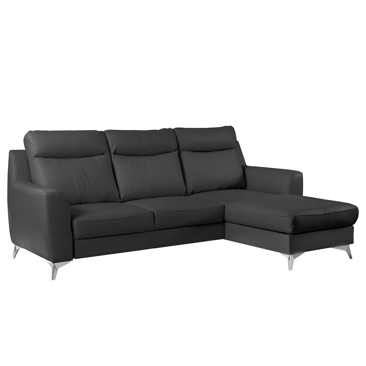 ECKSOFA Lederlook Echtleder Schwarz  - Chromfarben/Schwarz, Design, Leder/Textil (236/168cm) - Livetastic