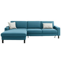 ECKSOFA  in Cord Petrol Rücken echt, Sitztiefenverstellung  185/298 cm  - Petrol/Schwarz, Design, Textil/Metall (185/298cm) - Pure Home Lifestyle