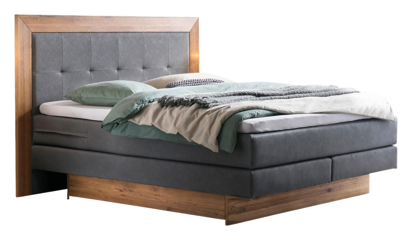 BOXSPRINGBETT 180/200 cm  in Anthrazit, Eichefarben  - Eichefarben/Anthrazit, KONVENTIONELL, Holz/Textil (180/200cm) - Hasena