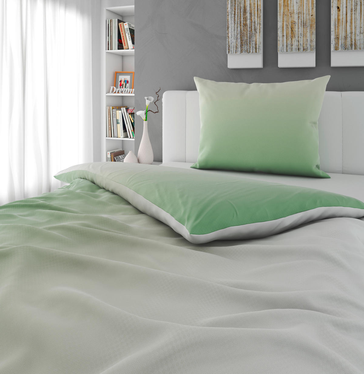 BETTWÄSCHE KALIO Satin 140/200 cm  - Weiß/Grün, KONVENTIONELL, Textil (140/200cm) - Esposa