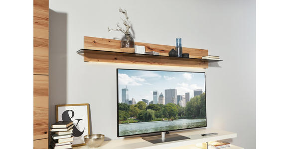 WOHNWAND in Buchefarben, Weiß - Edelstahlfarben/Buchefarben, Design, Glas/Holz (309/208/55,7cm) - Dieter Knoll