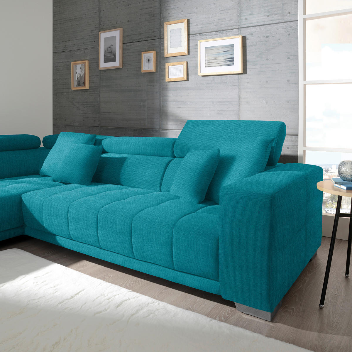 ECKSOFA in Mikrofaser Türkis  - Türkis/Chromfarben, Design, Textil/Metall (207/301cm) - Xora
