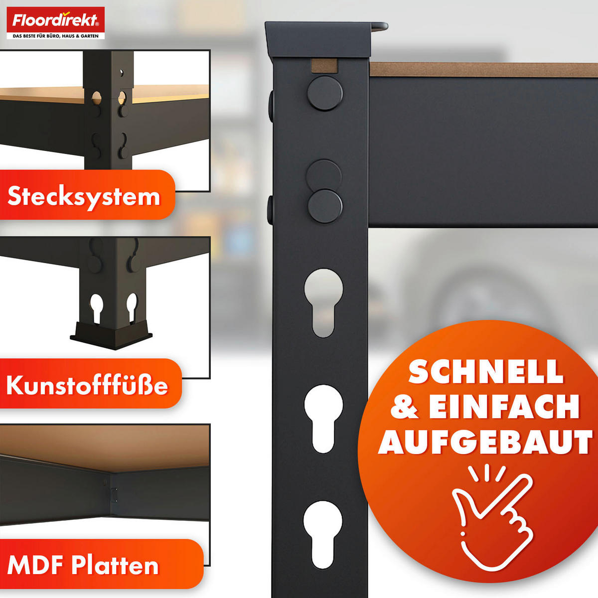 SCHWERLASTREGAL 90/180/60 cm  - Schwarz, Basics, Naturmaterialien/Metall (90/180/60cm) - Floordirekt
