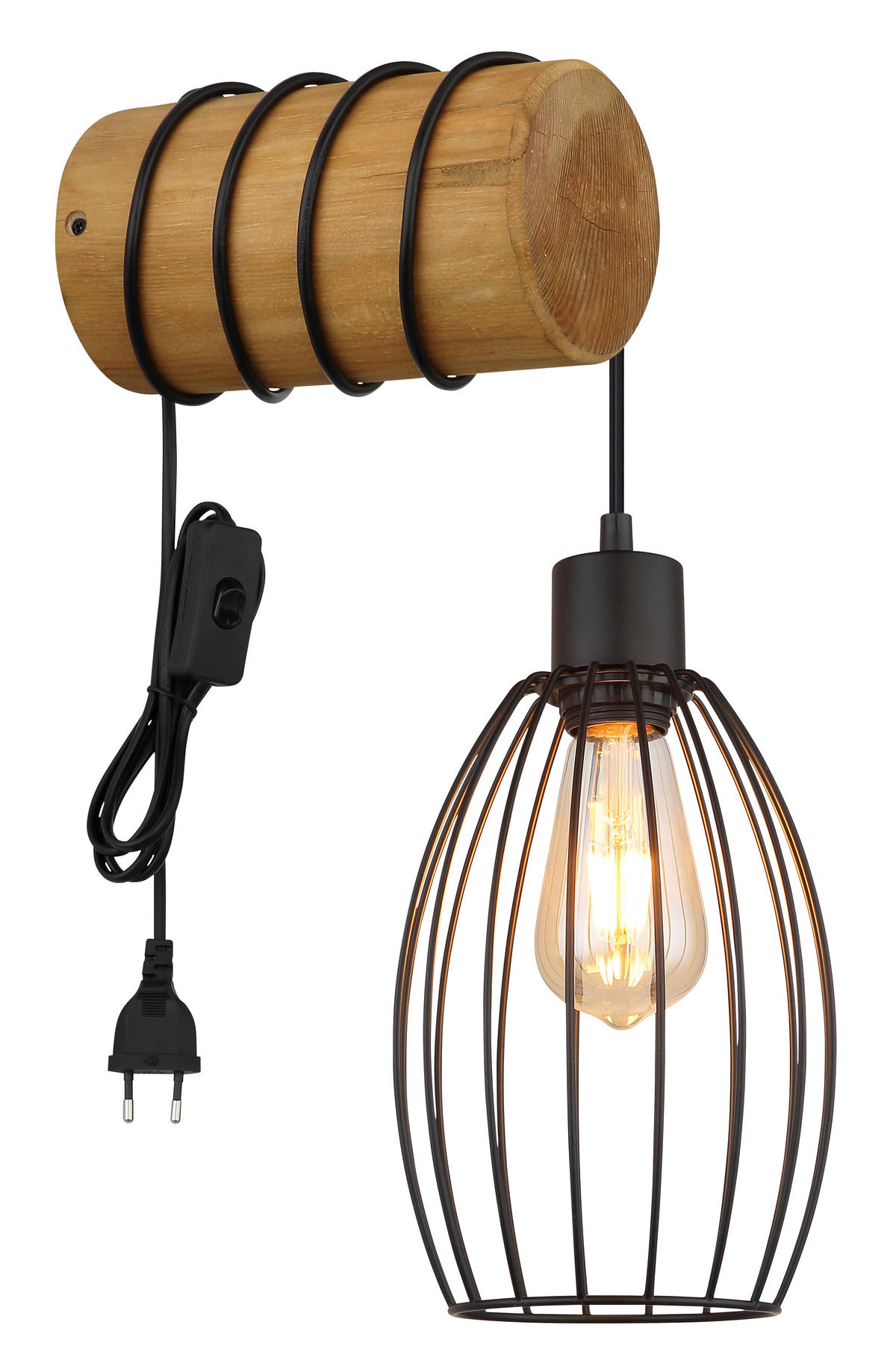 WANDLEUCHTE Queena 16/27/59 cm  - Schwarz/Braun, Design, Holz/Kunststoff (16/27/59cm) - Globo