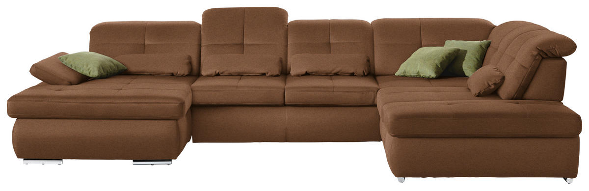 WOHNLANDSCHAFT in Mikrofaser Braun  - Chromfarben/Braun, Design, Textil (195/371/260cm) - Beldomo Style