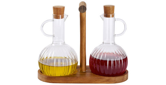 ESSIG-/ÖL-MENAGE - Klar/Akaziefarben, LIFESTYLE, Glas/Holz - Novel
