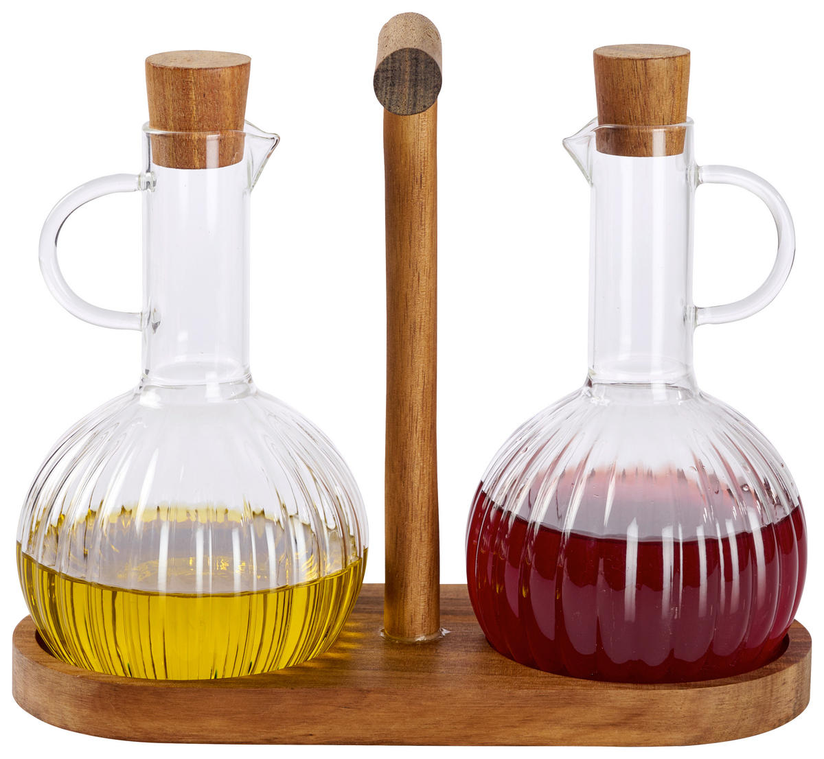 Set Olivieră Și Oțetieră - străveziu/culoare lemn acacia, Lifestyle, sticlă/lemn - Novel