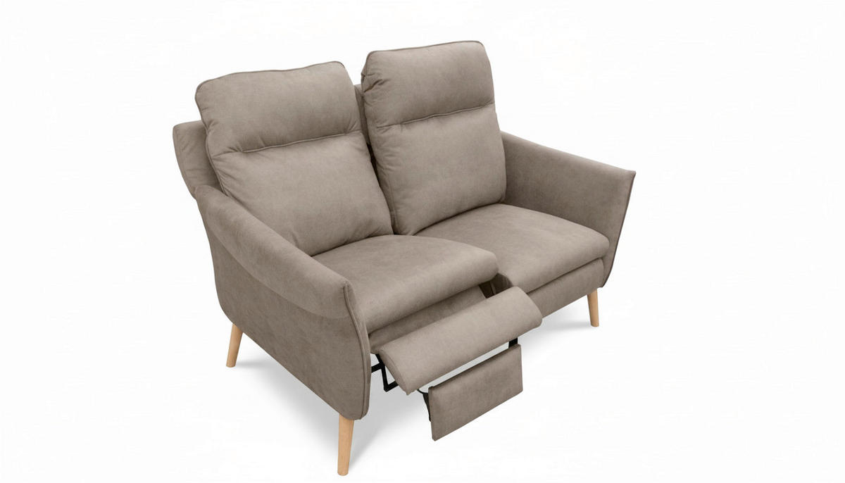 2-SITZER-SOFA Mikrofaser Taupe  - Taupe/Buchefarben, Design, Holz/Textil (145/110/92cm) - Livetastic