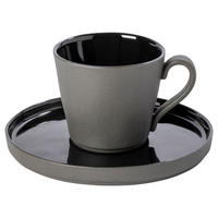 KAFFEETASSE MIT UNTERTASSE LAGOA ECOGRES  - Schwarz Hochglanz/Grau, Basics, Keramik (11/7,5/8cm) - Costa Nova