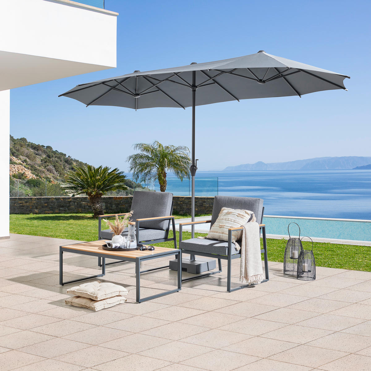 DVOJITÝ SLNEČNÍK 400/236/208 cm - antracitová, Modern, kov/textil (400/236/208cm) - Ambia Garden