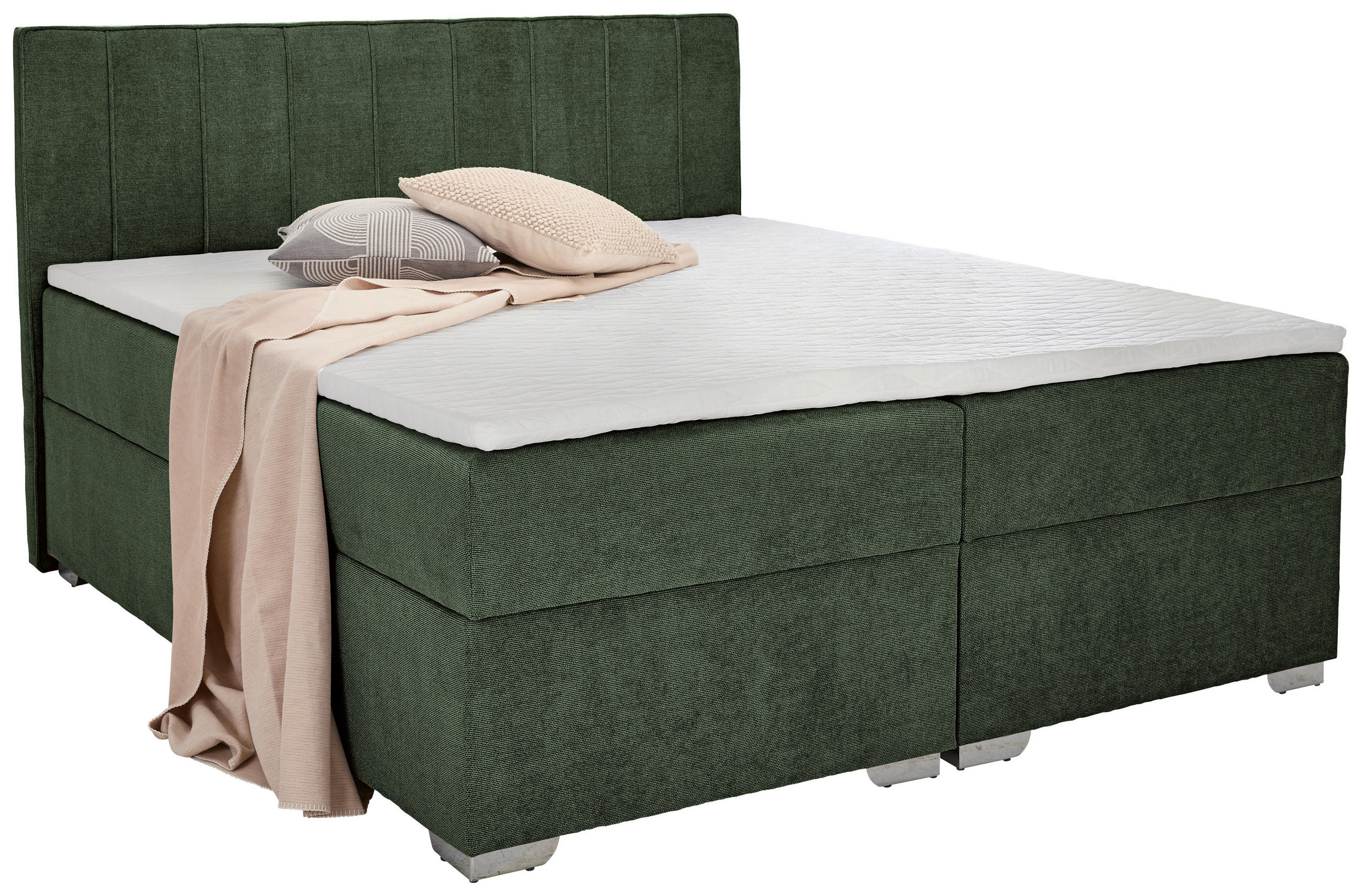 Thumbnail - Boxxx Boxbett, Dunkelgrün, Textil, H3, Höhe ca. 24 cm, 140x200 cm, Bettkasten, gepolstertes Kopfteil, Topper durchgehend...