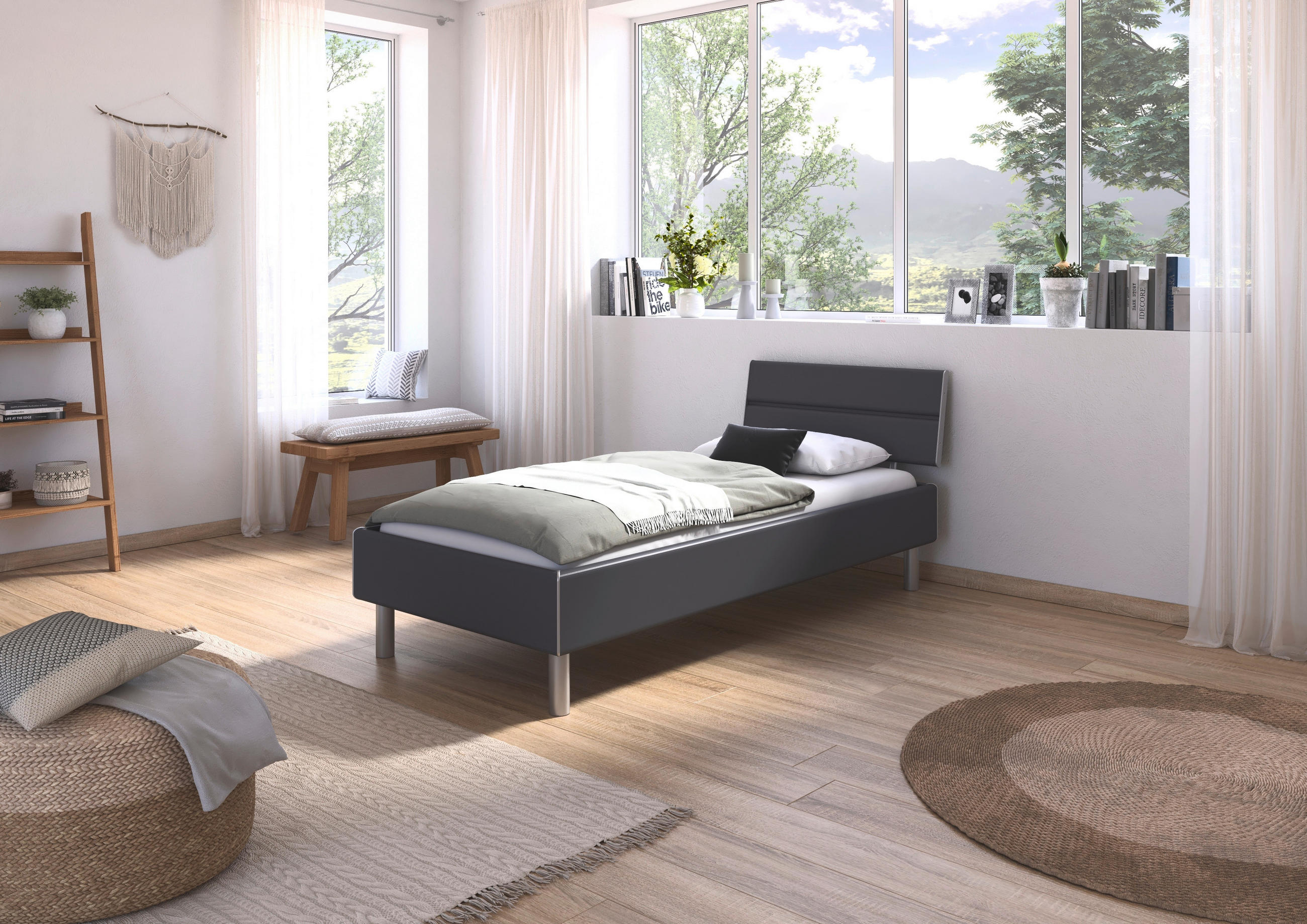 BETT 90/200 cm  in Grau  - Alufarben/Grau, Design, Metall (90/200cm) - Carryhome