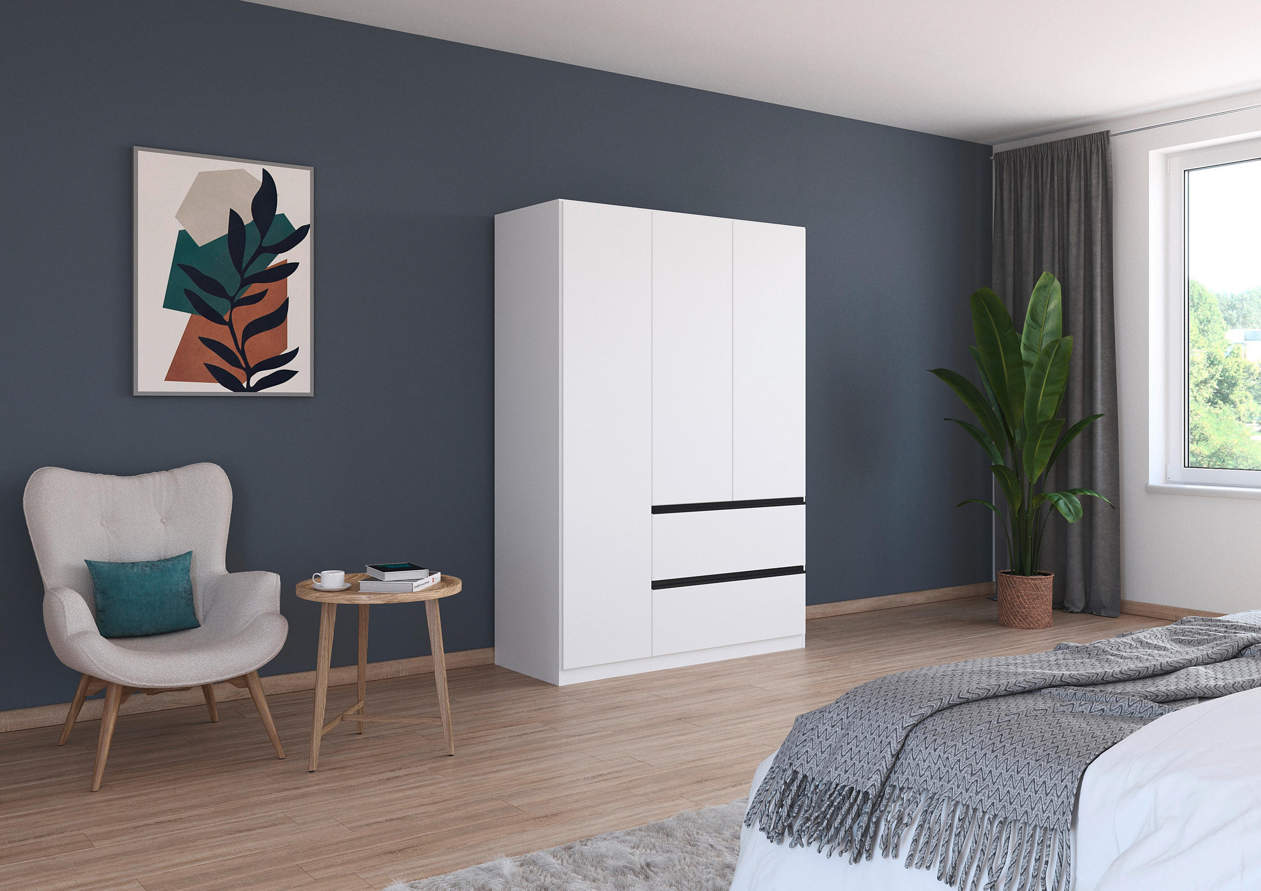 DREHTÜRENSCHRANK 136/197/54 cm 3-türig Weiß - Weiß/Grau, MODERN, Holzwerkstoff (136/197/54cm) - Rauch Möbel