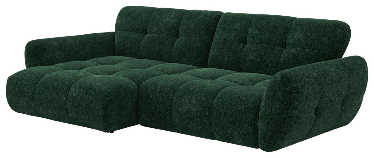 ECKSOFA NIVO Dunkelgrün Chenille Rücken echt  - Dunkelgrün/Schwarz, MODERN, Kunststoff/Textil (175/312cm) - Livetastic