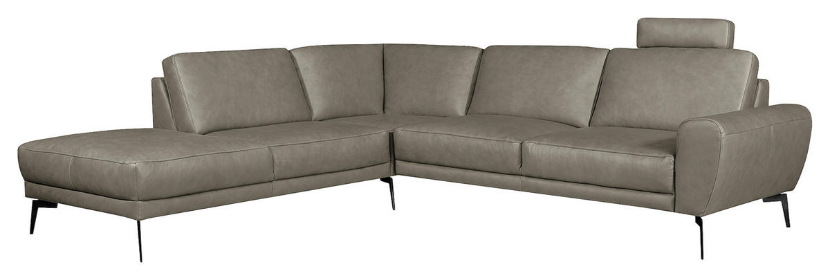 ECKSOFA in Echtleder Grau  - Schwarz/Grau, Design, Leder/Metall (250/273cm) - Livetastic