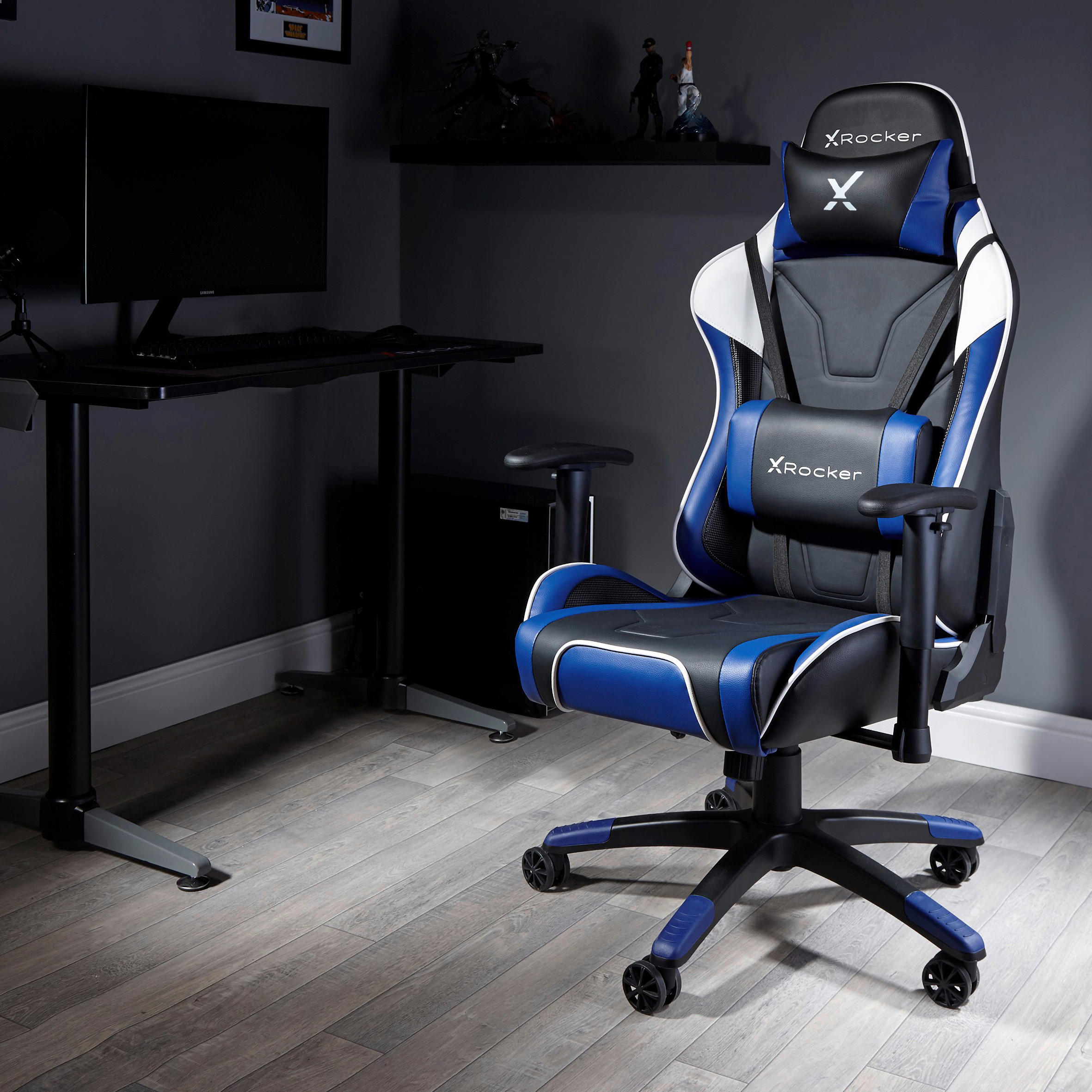 GAMINGSTUHL Blau, Schwarz Metall, Kunststoff, Textil   - Blau/Schwarz, MODERN, Kunststoff/Textil (59,9/122/66cm) - X Rocker