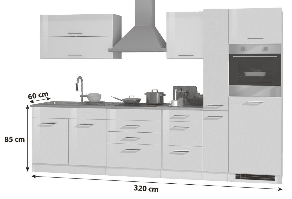 KÜCHENBLOCK 320 cm   in Anthrazit, Anthrazit Hochglanz  - Chromfarben/Eichefarben, MODERN, Holzwerkstoff/Metall (320cm) - Held