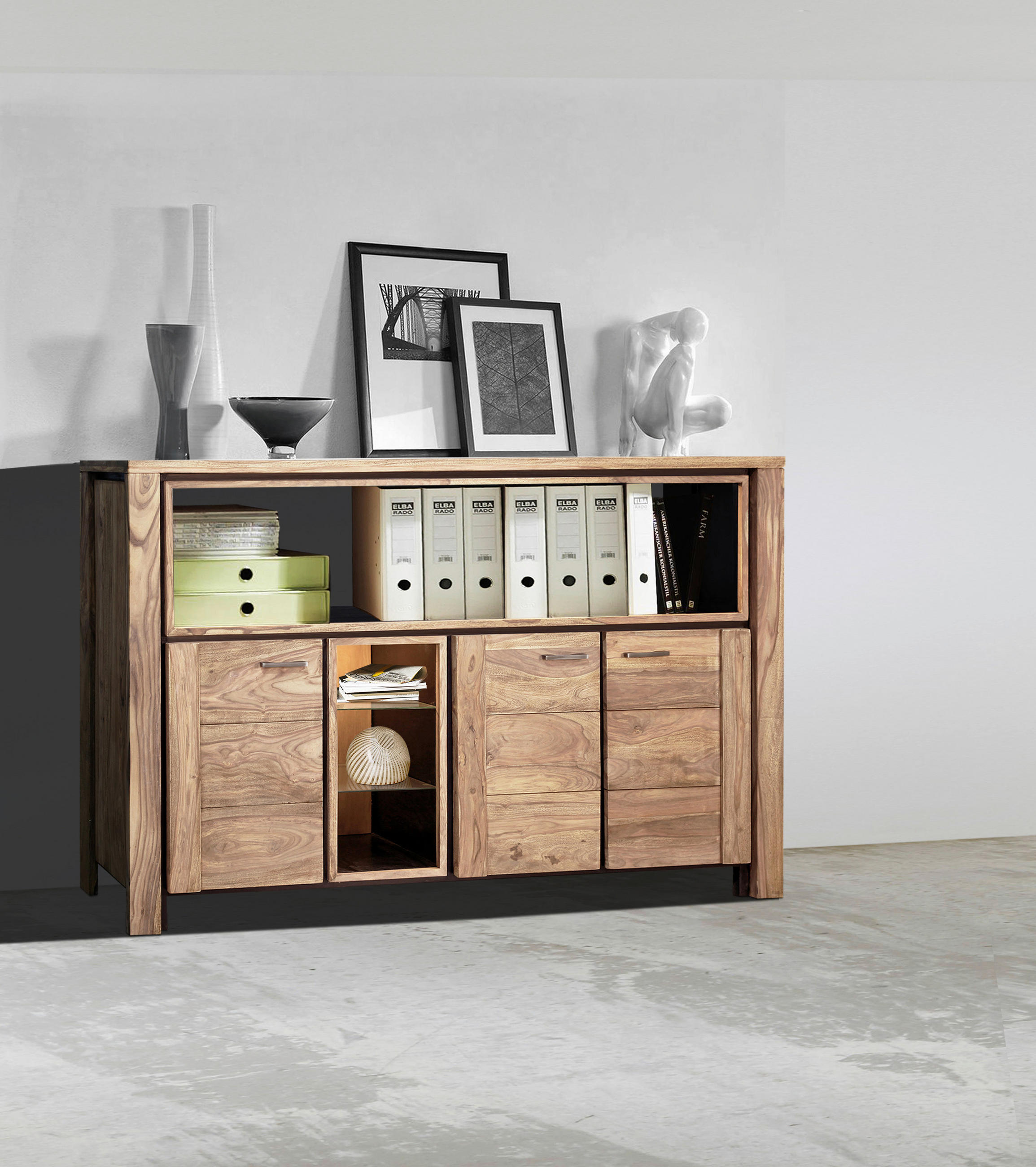 SIDEBOARD  in 180/120/40 cm  - Anthrazit/Sheeshamfarben, LIFESTYLE, Glas/Holz (180/120/40cm) - Livetastic