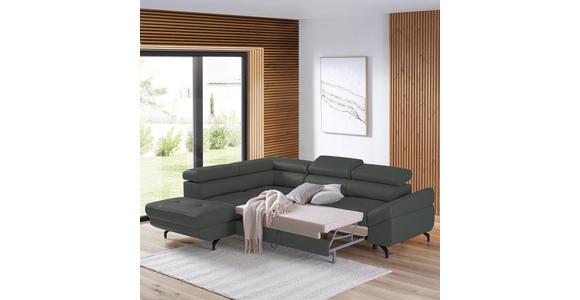 ECKSOFA in Echtleder Grau 220/270 cm - Schwarz/Grau, Design, Leder/Metall (220/270cm) - Novel