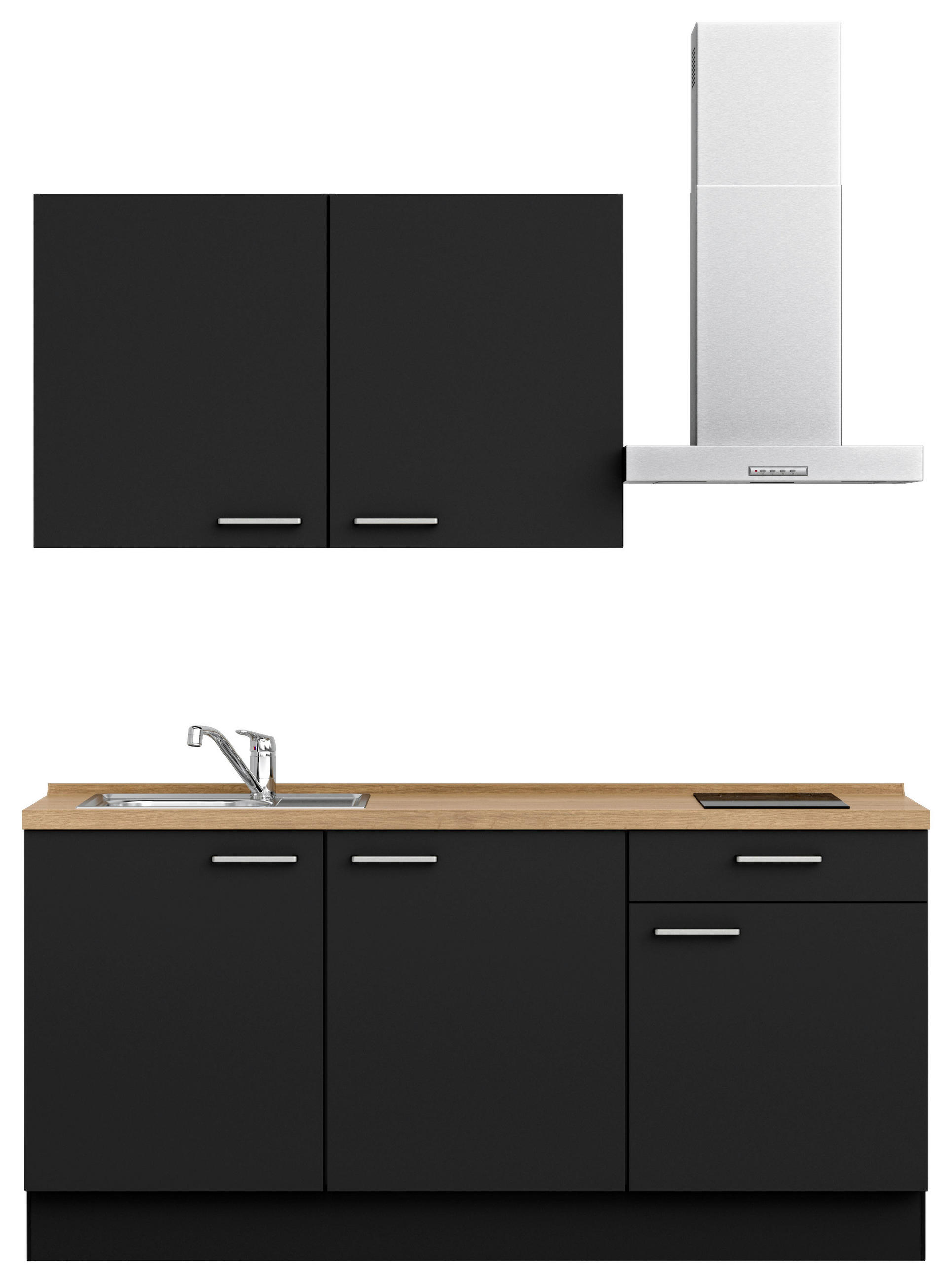KÜCHENBLOCK 180 cm   in Schwarz, Eichefarben  - Edelstahlfarben/Eichefarben, MODERN, Holzwerkstoff/Metall (180cm) - Nobilia