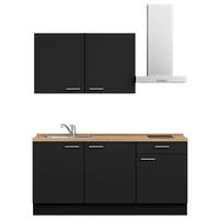KÜCHENBLOCK 180 cm   in Schwarz, Eichefarben  - Edelstahlfarben/Eichefarben, MODERN, Holzwerkstoff/Metall (180cm) - Nobilia