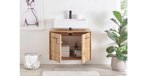 WASCHBECKENUNTERSCHRANK 70/60/40 cm  - Wildeiche/Schwarz, Basics, Holz/Metall (70/60/40cm) - Linea Natura