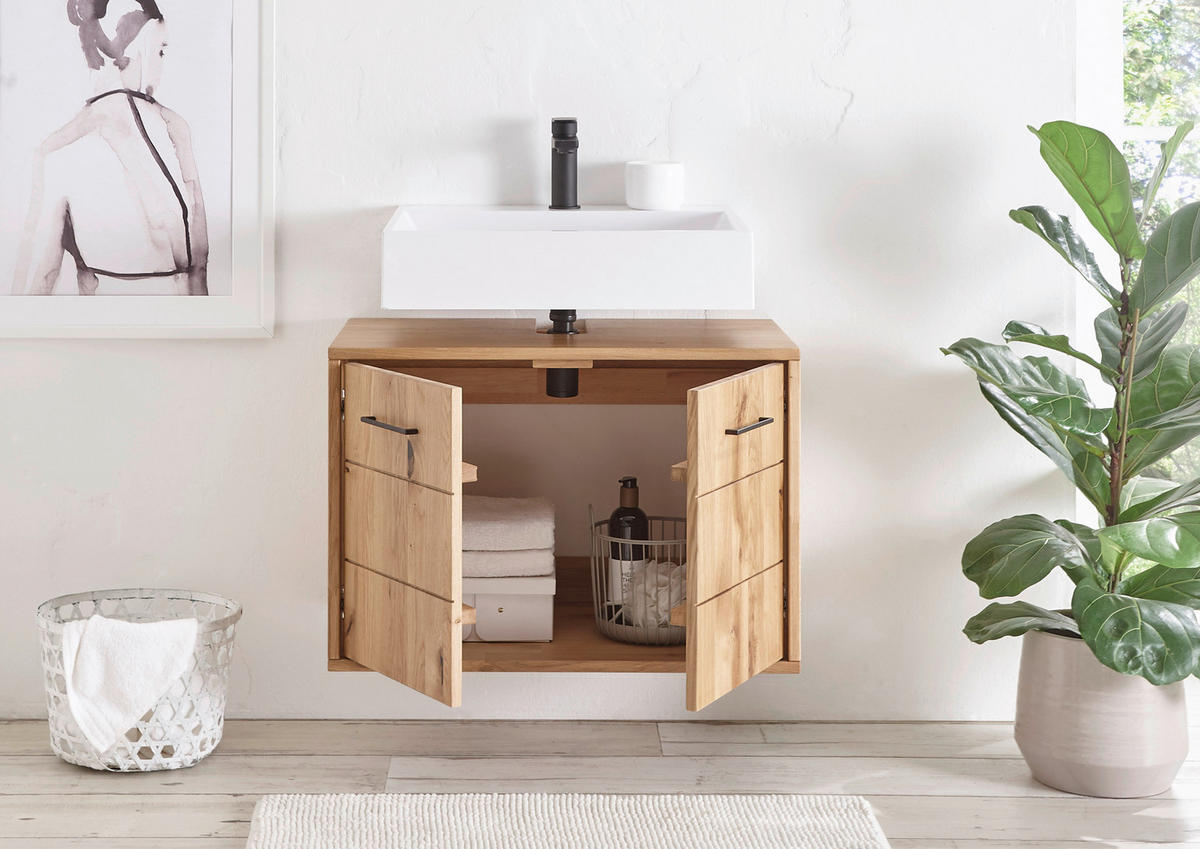 WASCHBECKENUNTERSCHRANK 70/60/40 cm  - Wildeiche/Schwarz, Basics, Holz/Metall (70/60/40cm) - Linea Natura
